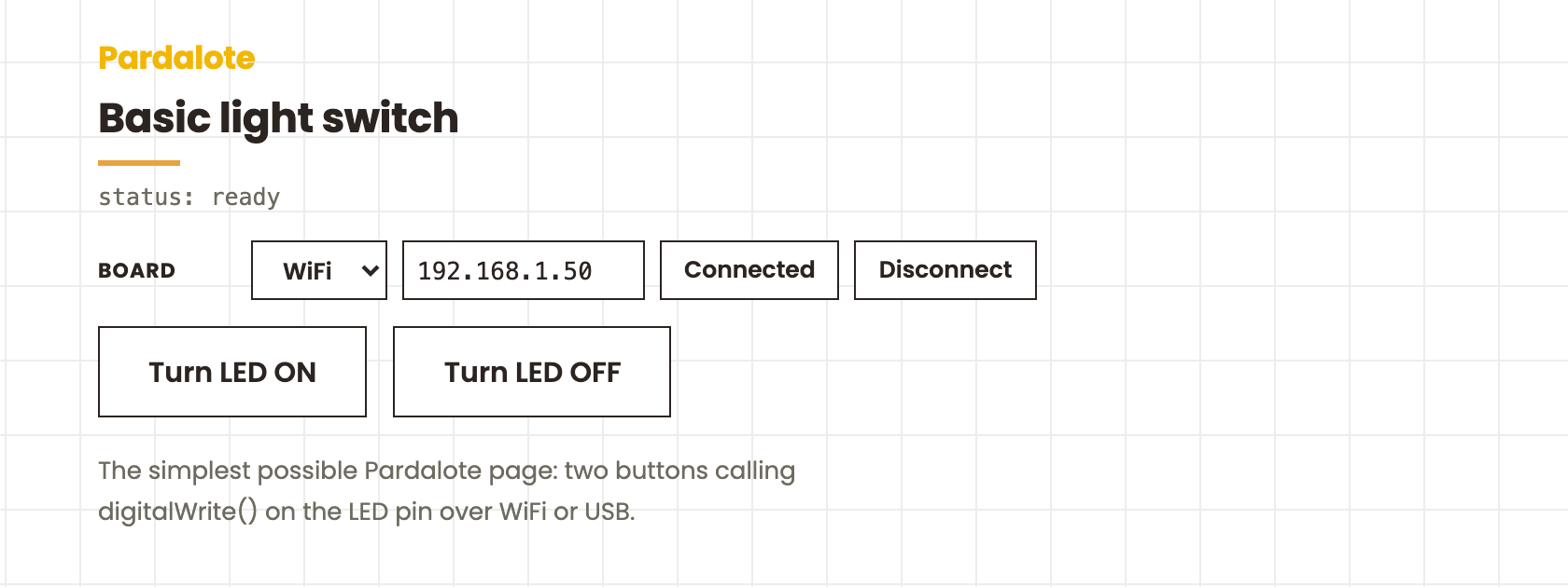 Basic light switch — the example running