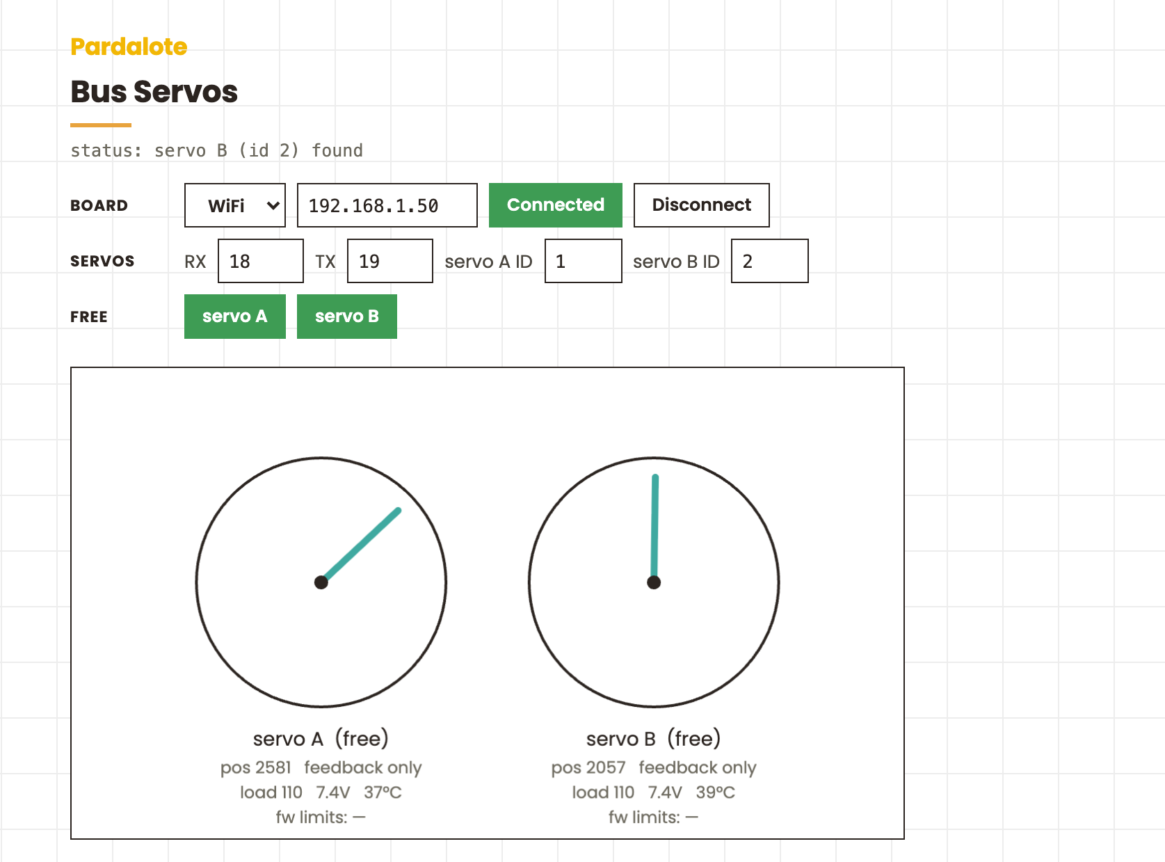 Bus servos — the example running