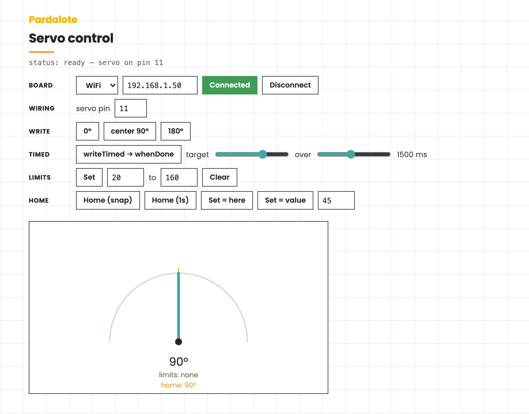 Servo control — the example running